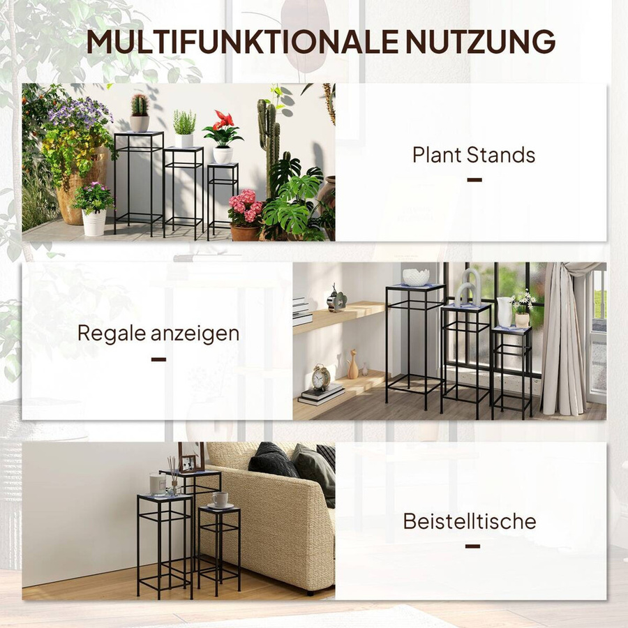 Outsunny 3er-Set Pflanzenständer aus Metall mit Mosaikdesign, Blau und Weiß, B/T/H: 28 x 28 x 71 cm - Bild 3