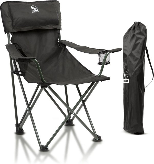 BigDean Luxus Campingstuhl faltbar in Schwarz mit Armlehnen und Getränkehalter, extra groß und bis 150 kg belastbar - Bild 1