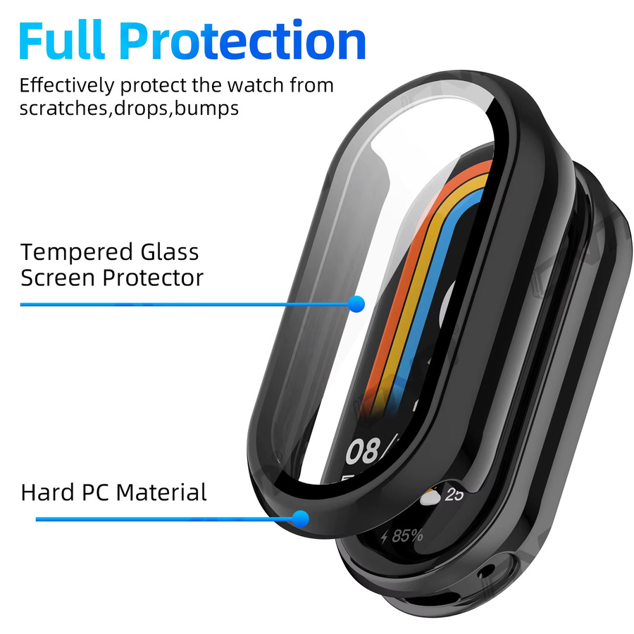 ONM Schutzset für Xiaomi Mi Band 10 mit gehärtetem Glas und harter PC-Schutzhülle in Schwarz und Grün - Bild 2