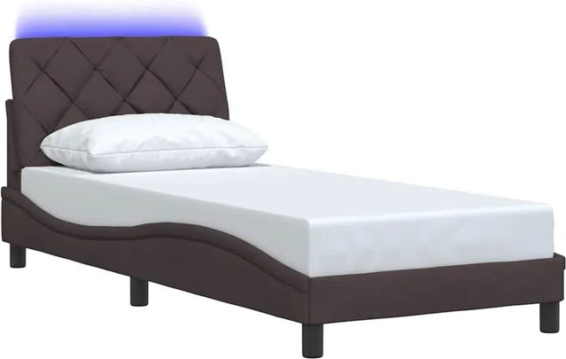 vidaXL Bettgestell mit LED-Unterbettbeleuchtung und USB-Ladeport in Dunkelbraun, Stoff, B/T: 90 x 200 cm - Bild 1