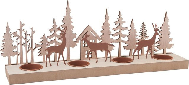 VBS Teelichthalter Rehe im Wald in Beige für Weihnachten und Winter - Bild 1