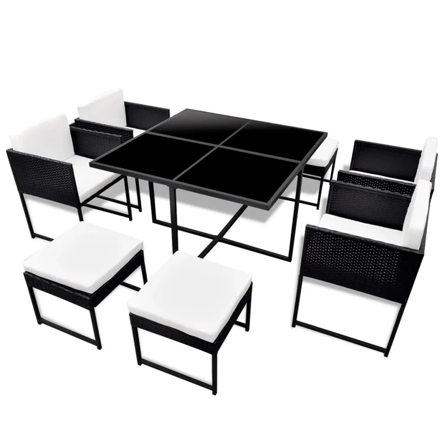 vidaXL 9-tlg Garten-Essgruppe Modell 8 aus Poly Rattan mit Auflagen in Schwarz - Bild 2