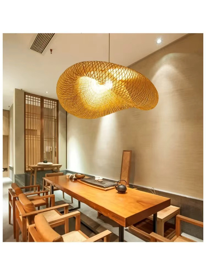 JOYINLED Rattan-Pendelleuchte aus Bambus in Braun für Wohnzimmer und Esszimmer - Bild 4