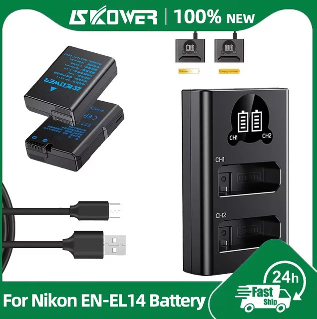 Nikon EN-EL14 Akku mit Ladegerät in Schwarz für D3100 D3200 D3300 D3400 D3500 D5100 D5200 D5300 D5500 D5600 und DF Coolpix P7000 P7100 P7700 P7800 Kameras - Bild 1