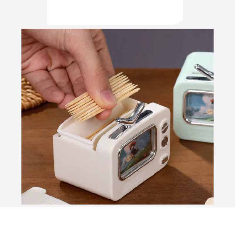 Tragbare Zahnstocherbox im TV-Ständer-Design aus Kunststoff, grün und weiß - Bild 1