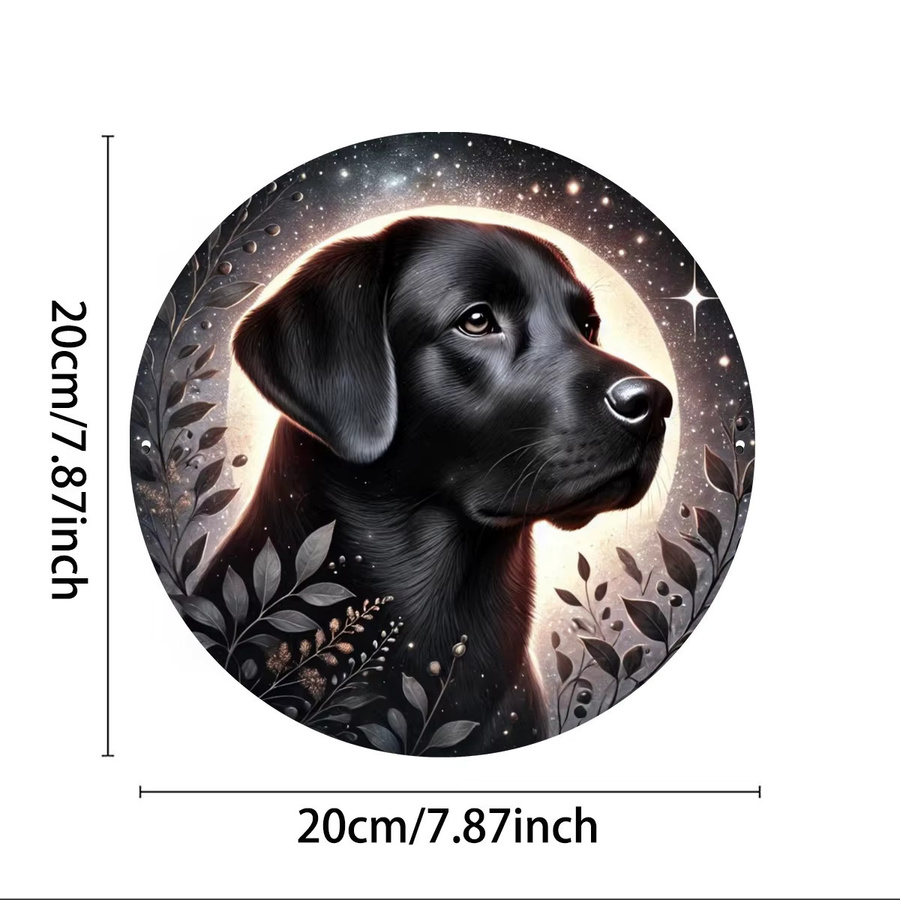 Potdemiel Runde Metallwandkunst mit schwarzem Labrador und Kätzchen im Sternennachthimmel-Design, Durchmesser: 19,81 cm - Bild 2