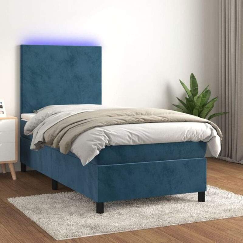 Vidaxl Boxspringbett mit Matratze aus Samt in Dunkelblau, B/T/H: 100 x 200 x 118 cm - Bild 1