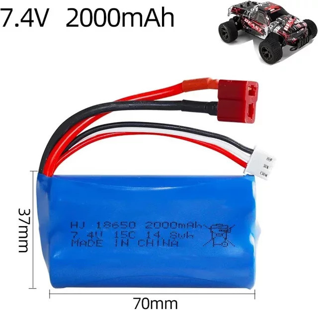 YTBNA Li-Ion Akku-Pack 7,4V 2000mAh in Blau für RC-Autos, Boote und Geländefahrzeuge - Bild 1
