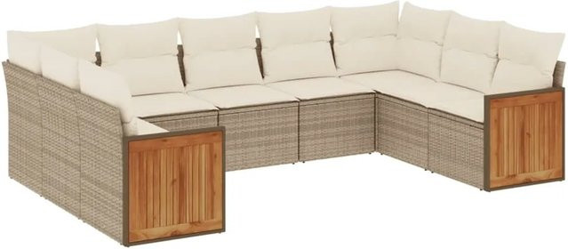 vidaXL 9-teilige Garten-Sofagarnitur aus Poly-Rattan in Beige mit Kissen und pulverbeschichtetem Stahlgestell - Bild 1