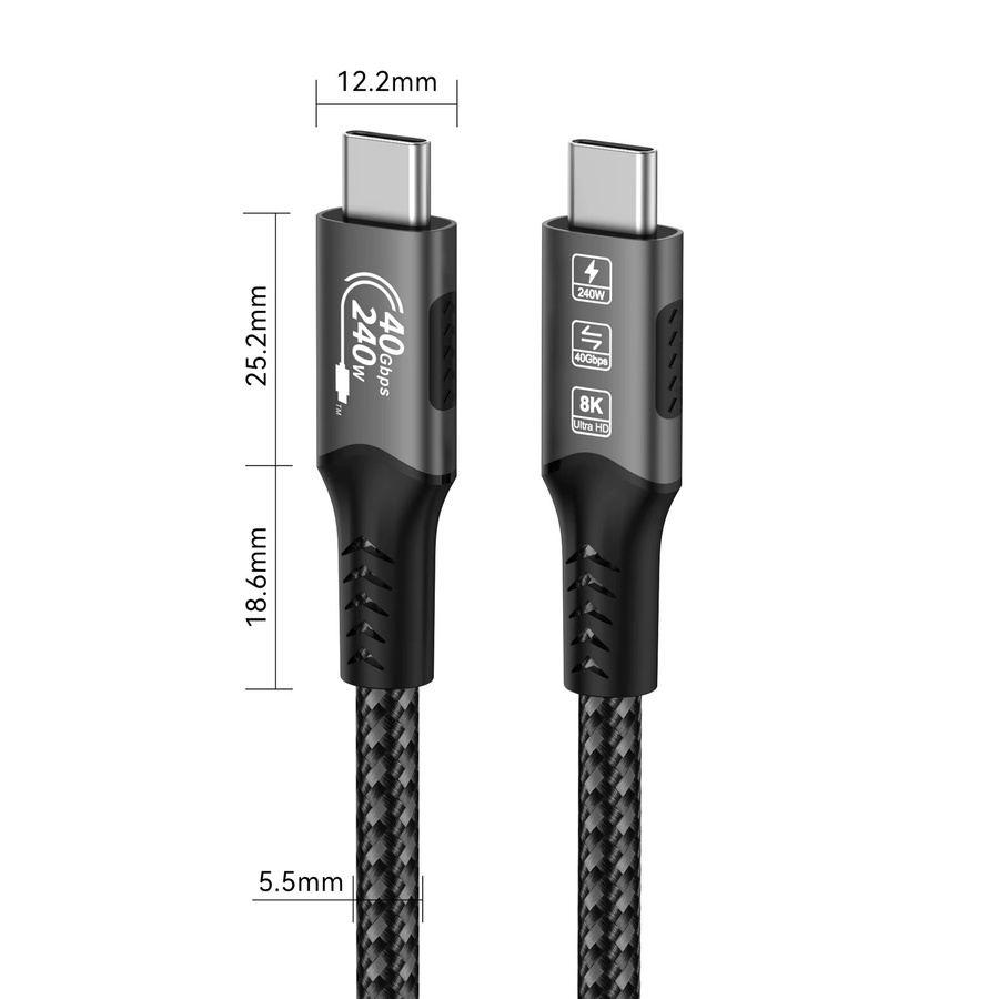 FDBOY USB4-Kabel mit 40 Gbit/s und 240 W Schnellladefunktion, Thunderbolt 4 und Thunderbolt 3 kompatibel, USB-C auf USB-C Datenübertragungskabel in Schwarz - Bild 2