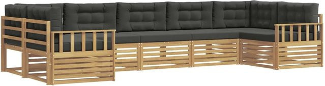 vidaXL Outdoor-Sofagarnitur aus Akazienholz in L-Form, 7-teiliges Set mit Kissen in Anthrazit und Weiß - Bild 1