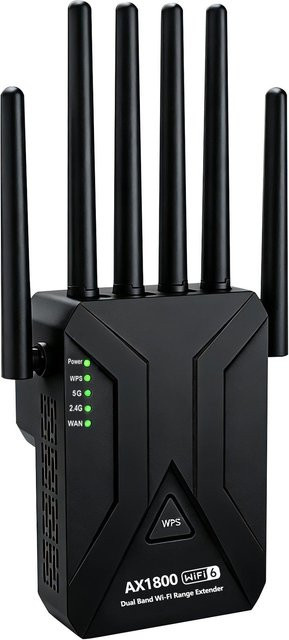 KEBIDU AX1800 WiFi 6 Dualband Reichweitenverlängerer mit 6 Antennen, 2,4 GHz & 5 GHz Drahtloser Repeater, Router und Access Point Modus, Schwarz - Bild 1