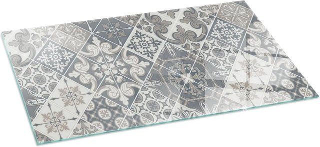 Tulup Glasplatte für Kamin mit dekorativem Mosaikmuster in Grau, B: 140 cm, T: 70 cm - Bild 1