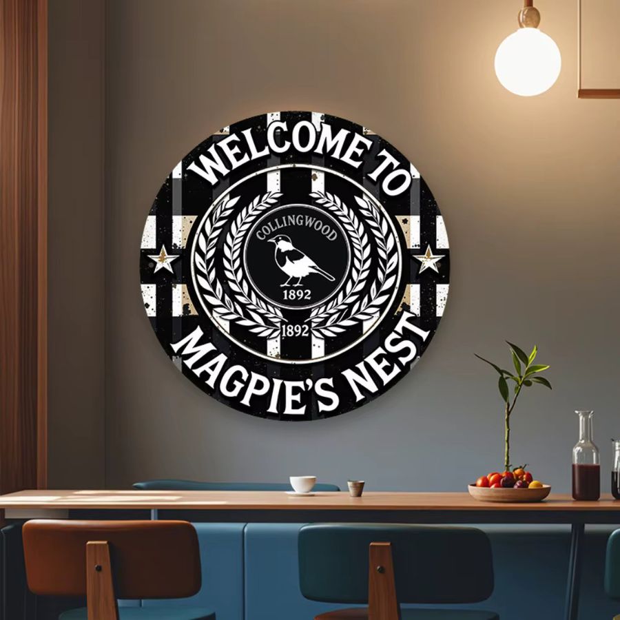Collingwood Magpies Vintage-Metallschild Welcome to Nest in Schwarz-Weiß, B/B/H: 20,3 x 20,3 x 20,3 cm - Bild 3