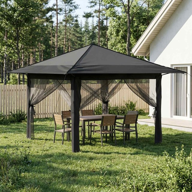 Yiwydaa Pavillon mit 4 Seitenwänden und Fenstern, Hellgrau und Anthrazit, B/T/H: 330 x 330 x 250 cm - Bild 1