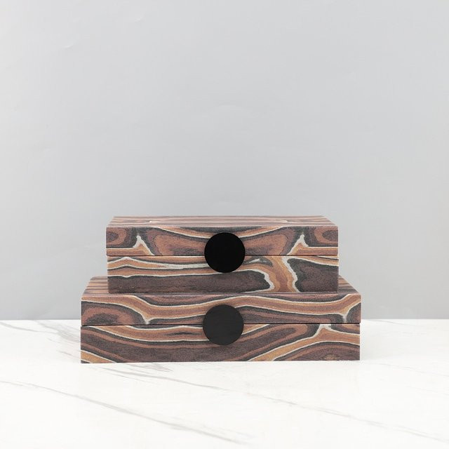 AhunderJiaz Schmuckschatulle aus Holz und Leder in Braun mit Schublade, B/T/H: 7,5 x 15,5 x 30 cm - Bild 1