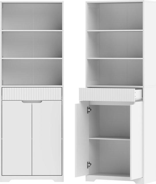HOMCOM Badezimmerschrank in Weiß mit Soft-Close-Türen und offenen Regalen, B/T/H: 60 x 30 x 171 cm - Bild 1