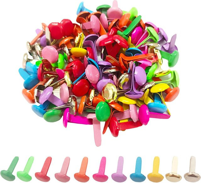 100 Stück Runde Metall Brads im Mix Muster als DIY Scrapbooking und Handwerk Zubehör, Mehrfarbig - Bild 1