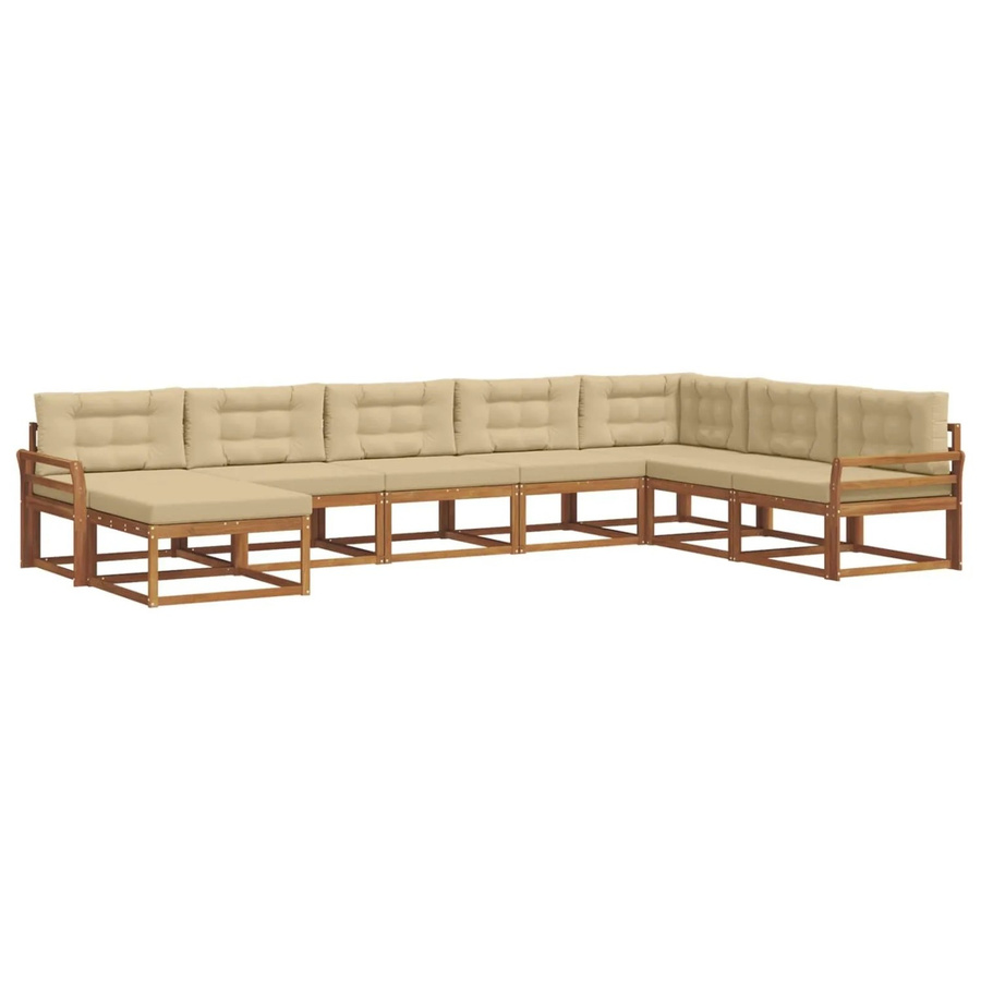 vidaXL Outdoor-Sofagarnitur aus Akazienholz in L-Form, 8-teiliges Set mit Kissen in Natur und Beige - Bild 2