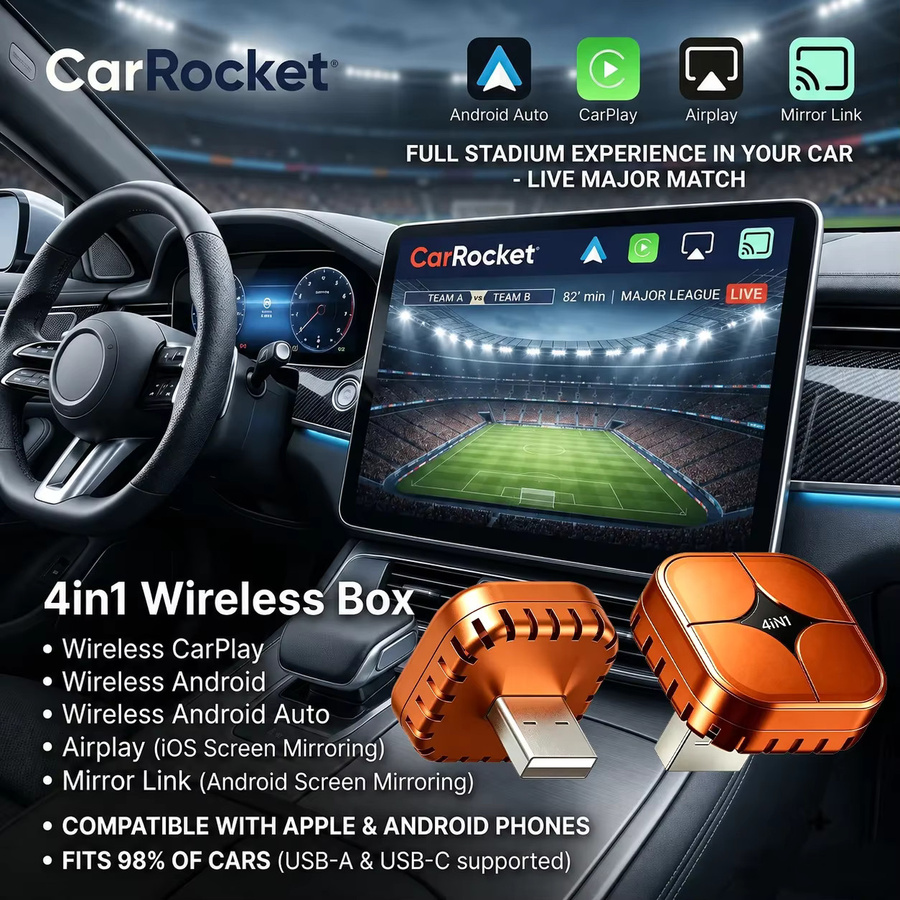 CarRocke 4-in-1 E-Carplay Adapter mit Android Auto, Mirror Link und WLAN als kabellose Smart Mini AI Box für die USB Plug-and-Play Auto-Verbindung in Orange - Bild 3