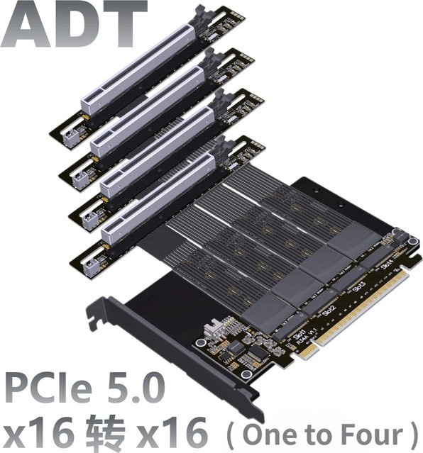 ADT-Link PCI-E 5.0 x16 zu 4-Port M.2 NVMe SSD Erweiterungskarte in Schwarz - Bild 1