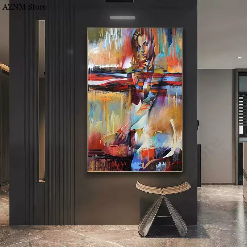 Potdemiel Abstrakte Leinwandmalerei Weibliche Figur als moderne Wandkunst in Multicolour - Bild 3