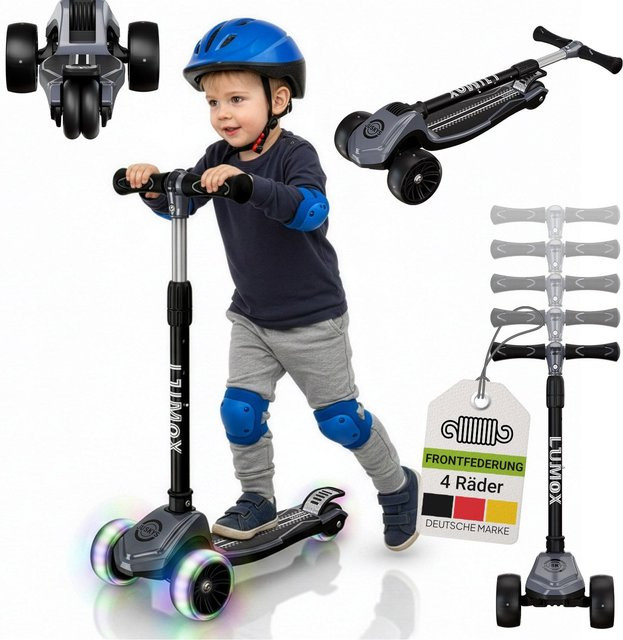 JUSKYS Kinderroller Lumox Dreiradscooter Schwarz mit LED-Rollen - Bild 1