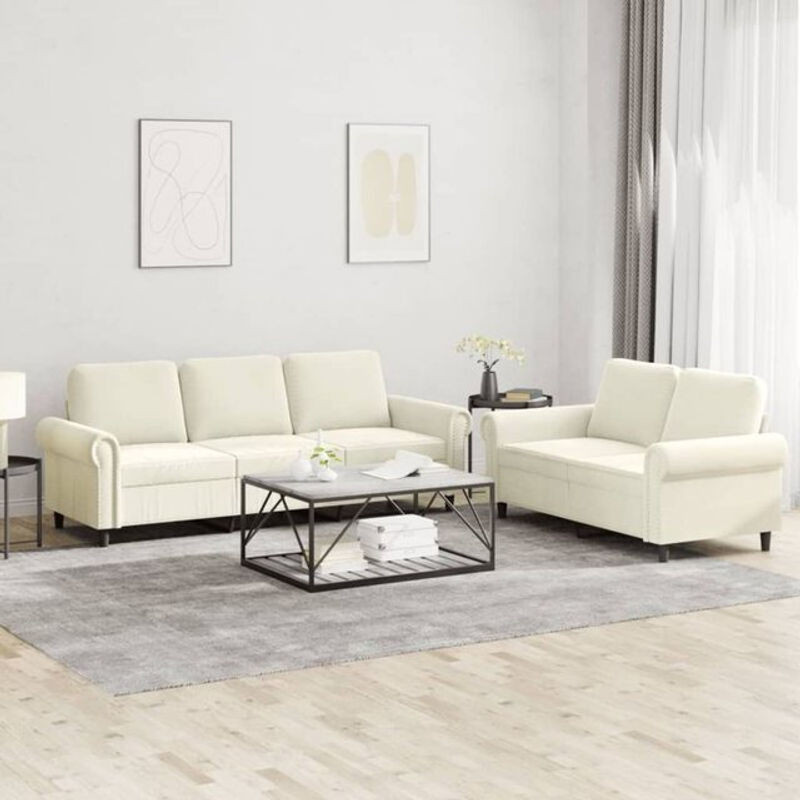 Modernes 2-tlg. Sofagarnitur mit Kissen von vidaxl in Beige aus Samt - Bild 1