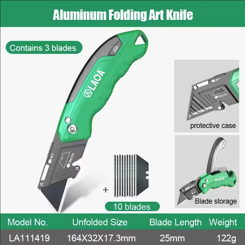 LAOA Hochleistungs-Klappmesser aus grüner Aluminiumlegierung mit 18mm Carbonstahl-Klinge für Tapeten, Leder, PCB und Acrylplatten - Bild 3