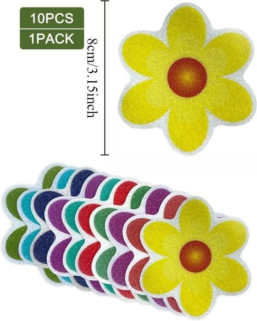 Binchi Outdoor Product 10 Stück Anti-Rutsch-Aufkleber aus PEVA mit Blumenmuster in Gelb für Badezimmer und Badewanne - Bild 1