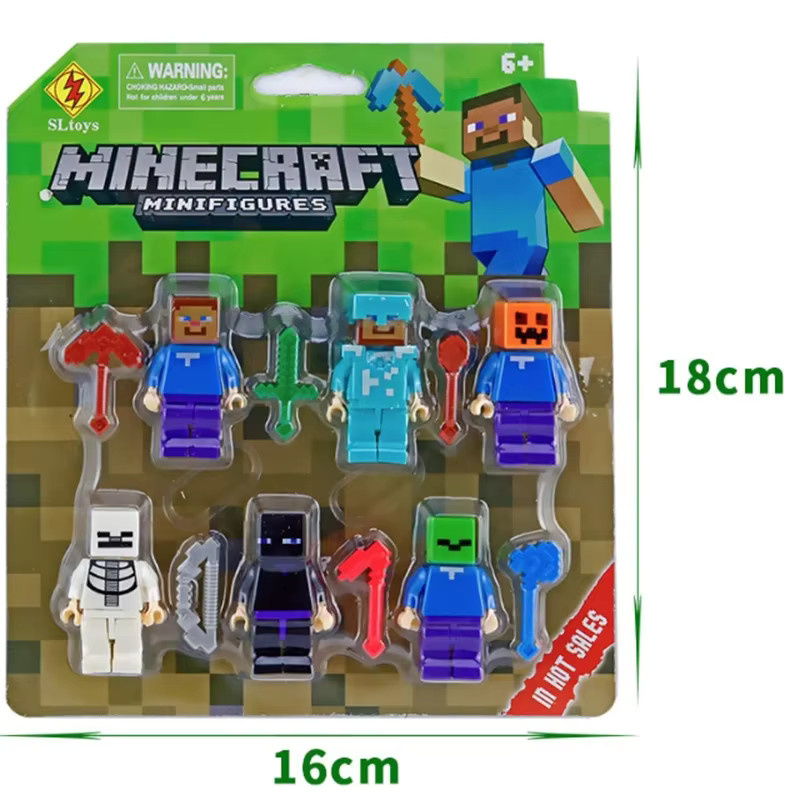 GAGAGIRL Minecraft Mini Bausteine Set mit Steve, Zombie und Diamantschwert, 6-teiliges DIY Figuren-Set, Mehrfarbig - Bild 3