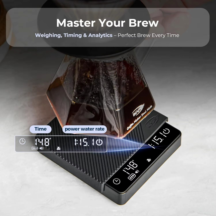 IKAPE Glas-Espresso-Kaffeewaage mit Timer, Präzisions-Digitalwaage in Schwarz, 2kg Kapazität mit 0,1g Genauigkeit inklusive Silikonmatte und 4-in-1-Modi - Bild 5