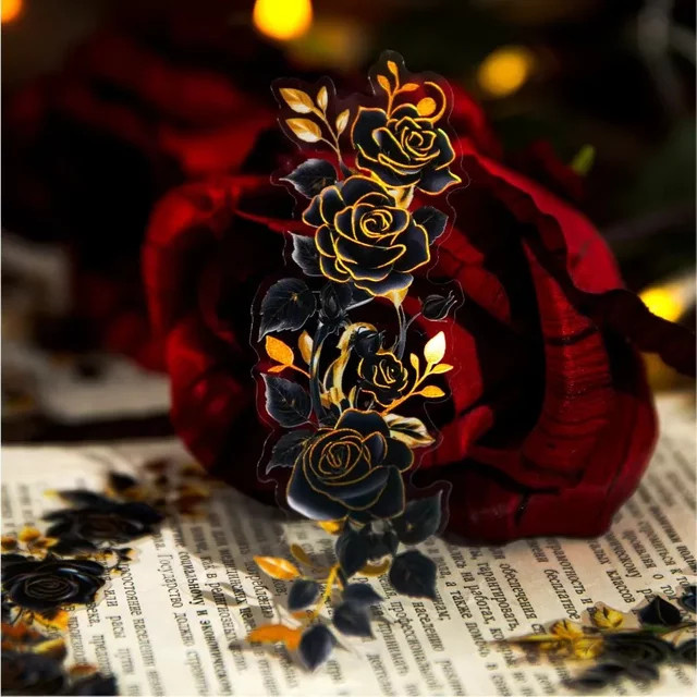 16 Stück PET Blumen Aufkleber Set in Gold und Multicolour für Scrapbook und Sammelalben, Maße: 17,2 x 9,0 cm - Bild 1