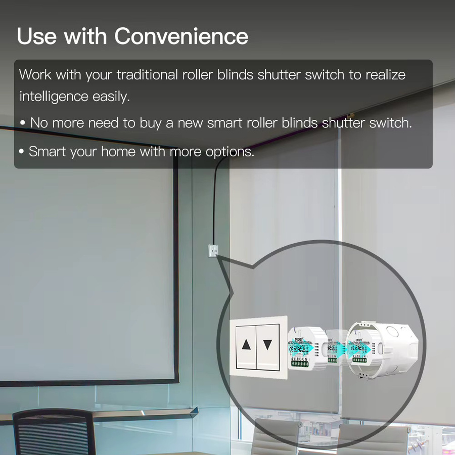 MOES Tuya WiFi RF Rolladen- und Vorhangschalter-Steuermodul mit Fernbedienung für Elektromotoren und Sonnenschutz in Weiß, kompatibel mit Google Home und Alexa - Bild 2