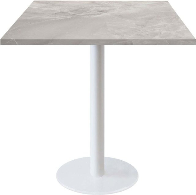 RestooTab Tisch Rome quadratisch in Weiß mit Holz- und Steindekor, B/T/H: 70 x 70 x 75 cm, Beige/Grau/Marmoriert - Bild 1