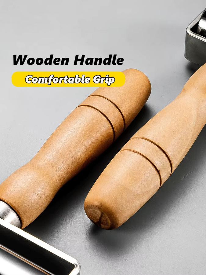 Lederpresskantenrolle mit Holzgriff und silberner Rolle für das Lederhandwerk - Bild 4