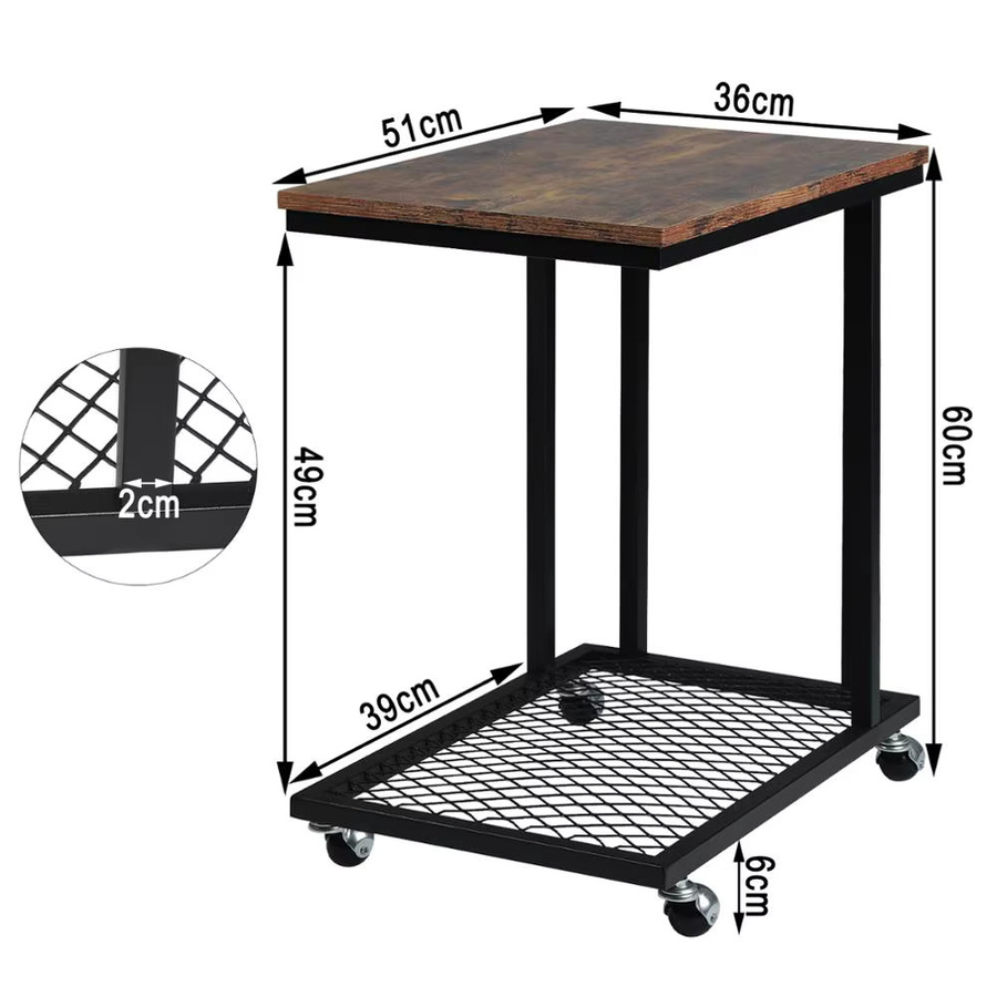 WOLTU C-förmiger Couchtisch im Industrial-Design mit Rollen und Gitter-Ablagefach aus Metall in Matt - Bild 5