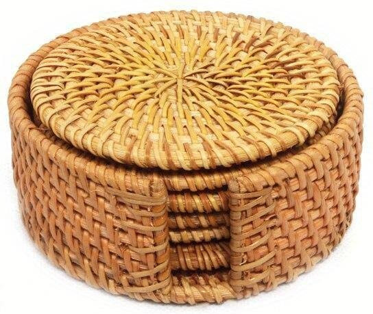 6-teiliges Rattan-Getränkeuntersetzer-Set von SZwatch in Beige, rund, Durchmesser: 8 cm - Bild 1