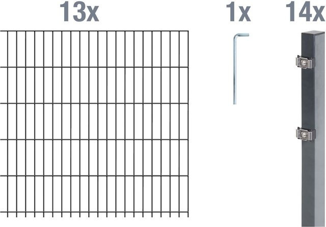 ALBERTS Doppelstabmattenzaun Grundset aus Metall in Anthrazit, PVC-beschichtet, Höhe: 100 cm, Gesamtlänge: 26 m - Bild 1
