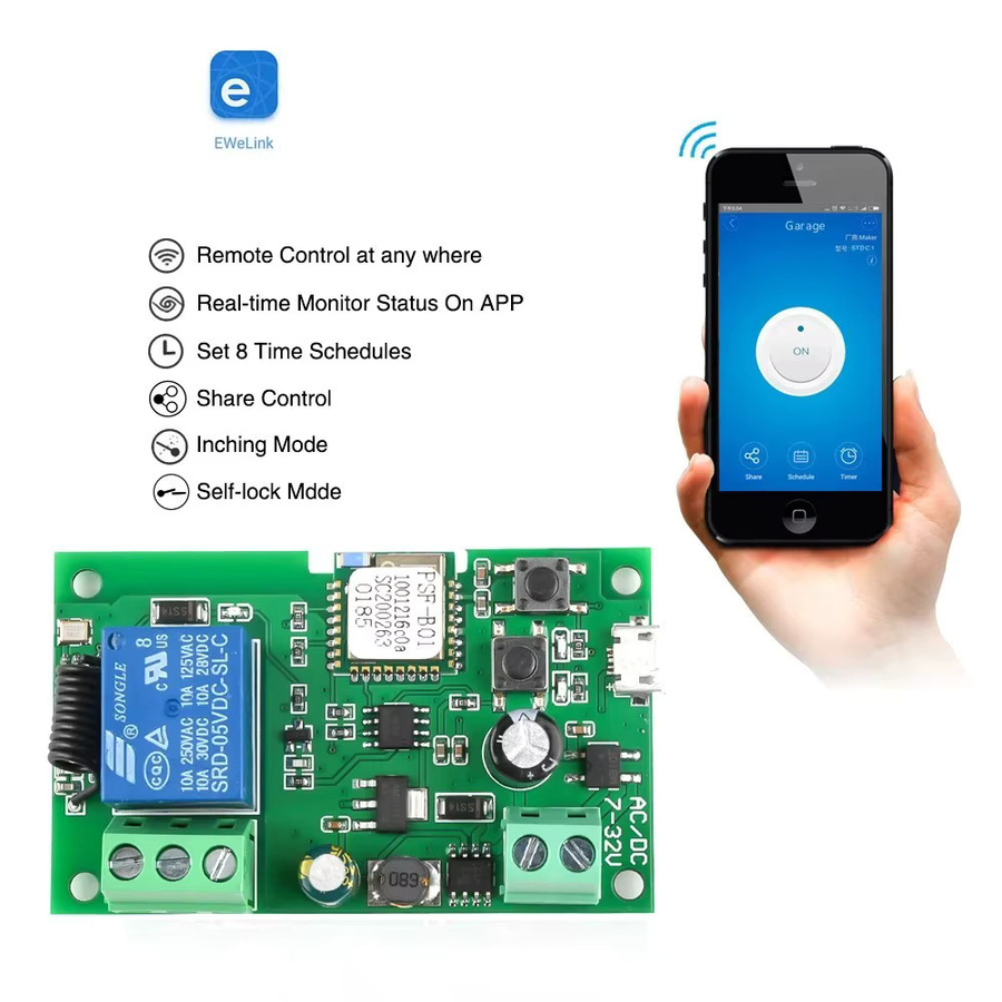 Ewelink RF 433 MHz WIFI Smart Schalter Modul 1 Kanal AC/DC 7-32 V mit App-Fernsteuerung für Alexa und Google Home - Bild 2