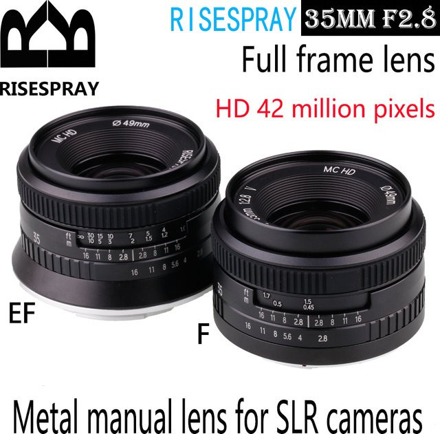 RISESPRAY 35mm Weitwinkel-Festbrennweitenobjektiv f/2.8 Manuell für Canon EF und Nikon F DSLR-Kameras, Schwarz - Bild 1