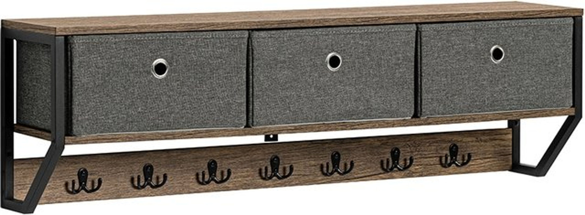 SoBuy Wandgarderobe im Industrial Design mit 3 Körben und 7 Haken, B/T/H: 100 x 30 x 20 cm - Bild 8