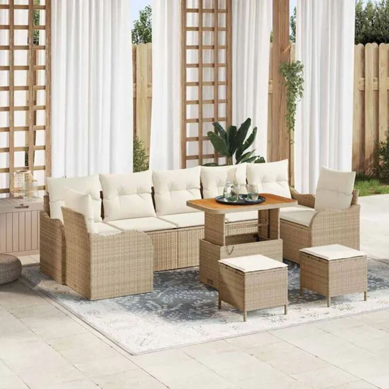 Vidaxl Polyrattan Garten-Sofa-Set mit 10-teiligen Kissen in Beige und Creme, modulares Loungemöbel-Set mit Fußhocker, B/T/H: 90 x 55 x 71 cm - Bild 1