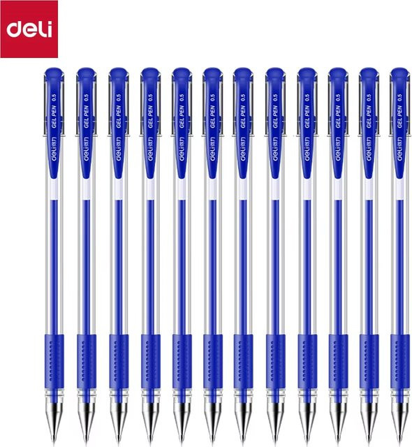Deli Gelschreiber-Set 12er-Pack mit 0,5 mm feiner Spitze in Schwarz, Blau und Rot - Bild 1