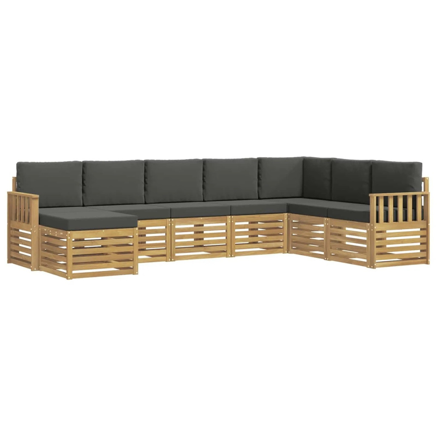 vidaXL Outdoor-Sofagarnitur 8-teilig in L-Form aus Akazienholz mit Polstern in Anthrazit und Weiß - Bild 2