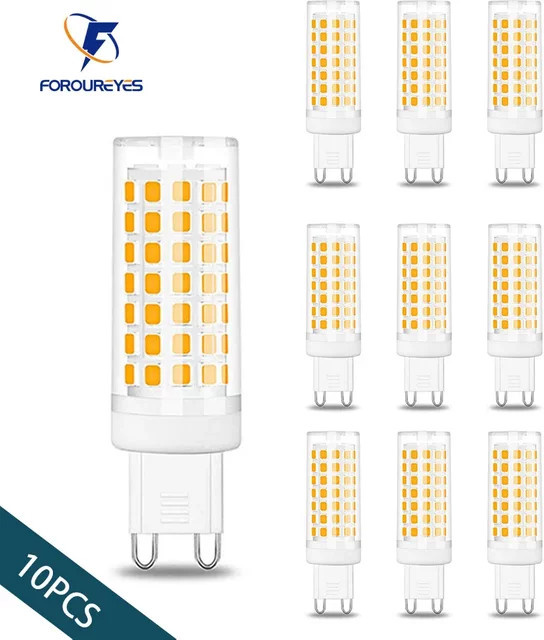 10er Set Foroureyes G9 LED Maisbirnen aus Keramik, 6W, 690lm, flimmerfrei, für Kronleuchter und Heimbeleuchtung - Bild 1