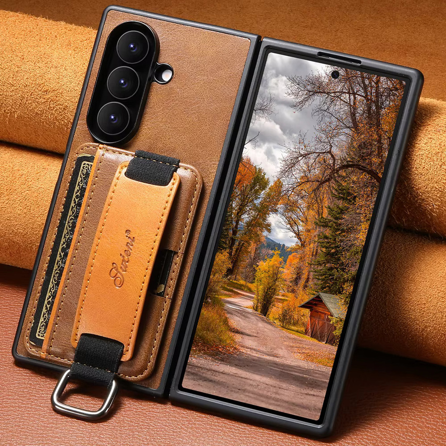 Lederhandtasche für Samsung Galaxy Z Fold 7 6 5 mit Kartenhalter und Handgriff in Blau - Bild 2
