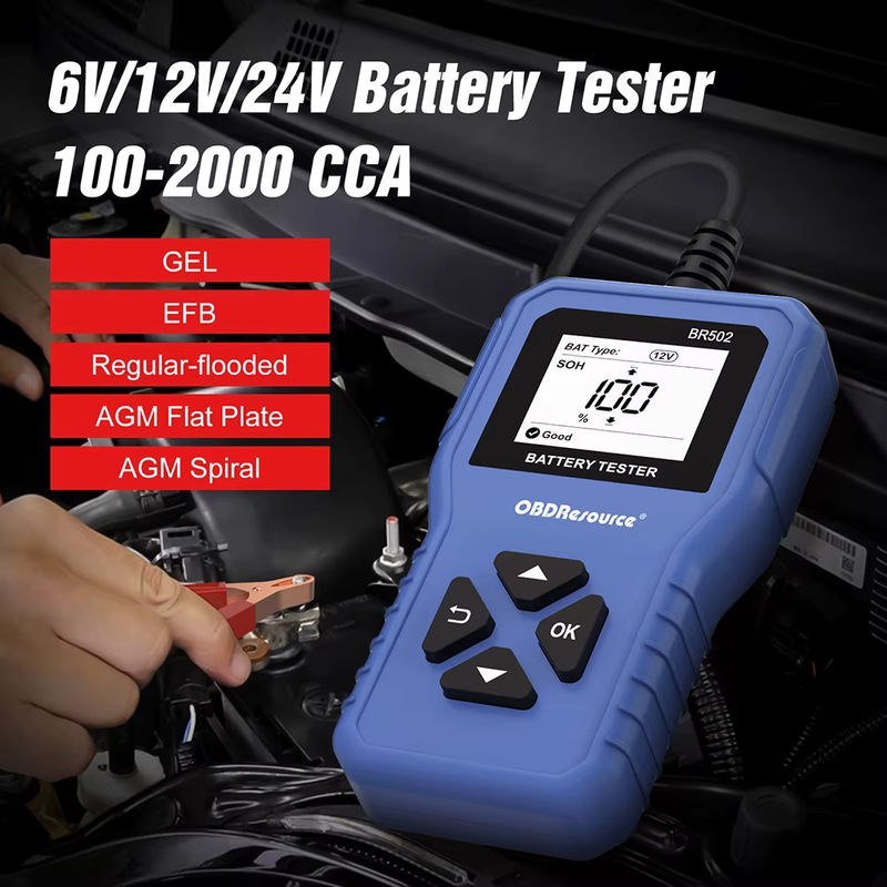 OBDResource Autobatterietester BR502 in Blau für 6V 12V 24V mit OBD2-Anschluss und 100-2000 CCA Analyse für 2Ah-220Ah - Bild 2