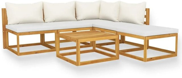 vidaXL 6-tlg. Garten-Lounge-Set L-Form aus massivem Akazienholz mit Polsterauflagen in Beige - Bild 1