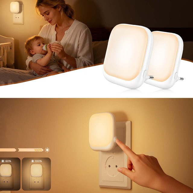 Ouelico Nachtlichtstecker in Weiß mit Dämmerungssensor und stufenlos einstellbarer Helligkeit für Kinderzimmer, Schlafzimmer und Treppen - Bild 1